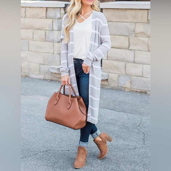 Long Cardigan grey/white stripe - Picture 3 of 6